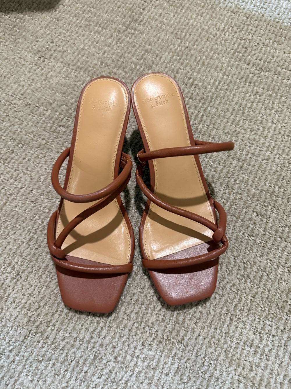 Abercrombie & Fitch Cognac Strappy Square-Toe Heeled Mules